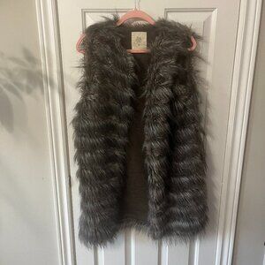 Zara Knitwear Faux Fur Vest Long Feathery Grey Black Women's Medium